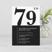 Chic Black and White Einladung zum 79. Geburtstag (Stehend Vorderseite)