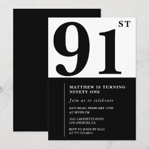 Chic Black and White Einladung zum 91. Geburtstag