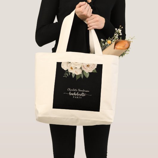 Chic Black and White Floral Junggeselinnen-Abschie Jumbo Stoffbeutel (Vorderseite (Produkt))