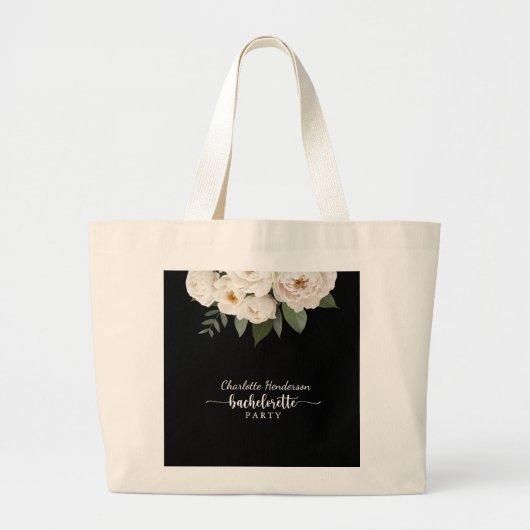 Chic Black and White Floral Junggeselinnen-Abschie Jumbo Stoffbeutel (Vorne)