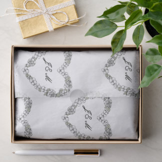 Chic Black and White Floral Monogram Wedding Tissu Seidenpapier