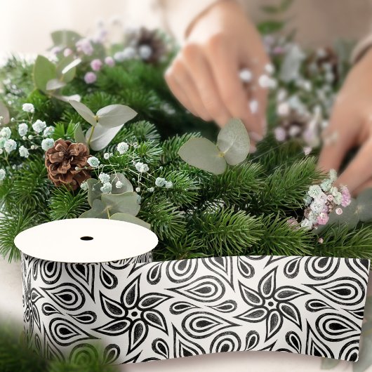 Chic Black and White Floral Paisley Blume Muster Satinband