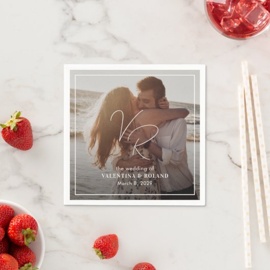 Chic Black and White Foto Moderne Hochzeit Serviette (Beispiel)