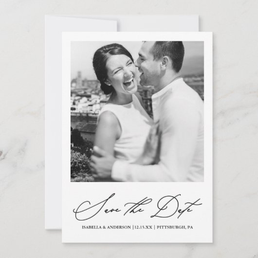 Chic Black and White Foto Save the Date (Vorderseite)