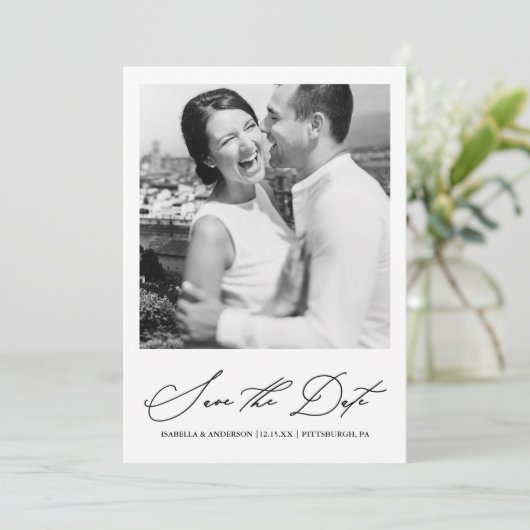 Chic Black and White Foto Save the Date (Stehend Vorderseite)