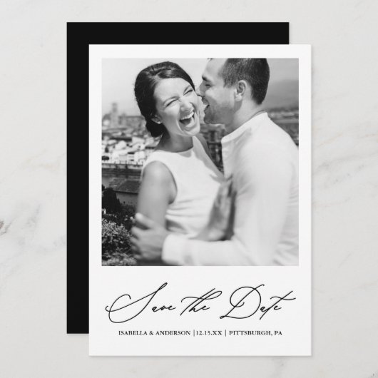 Chic Black and White Foto Save the Date (Vorne/Hinten)