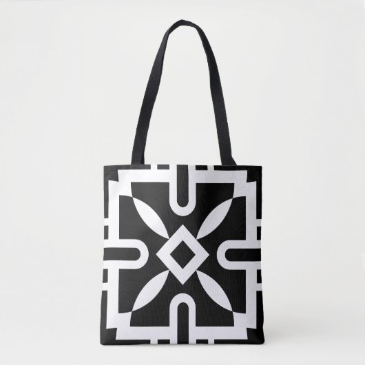 Chic Black and White Geometric Diamond Pattern Tasche (Vorderseite)