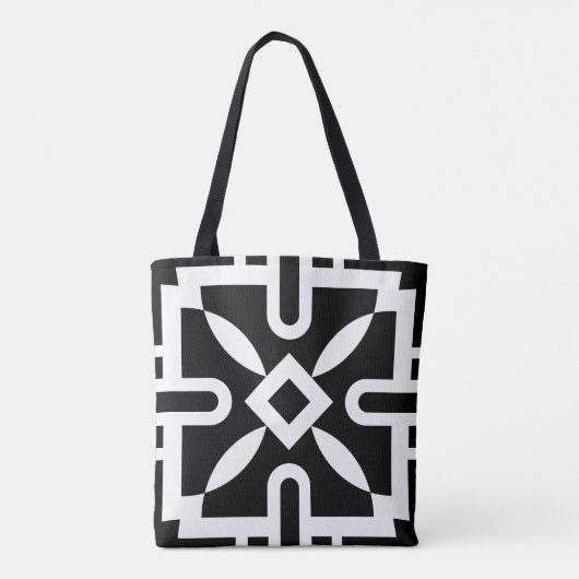 Chic Black and White Geometric Diamond Pattern Tasche (Rückseite)