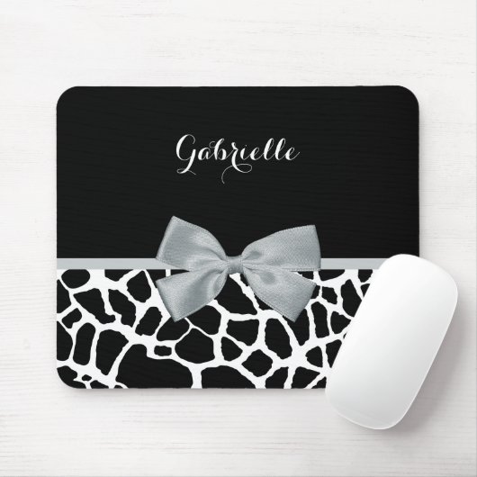 Chic Black and White Giraffe Print Silver Gray Bow Mousepad (Mit Mouse)