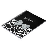 Chic Black and White Giraffe Print Silver Gray Bow Notizblock (Linke Seite)