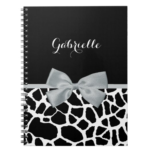 Chic Black and White Giraffe Print Silver Gray Bow Notizblock (Vorderseite)