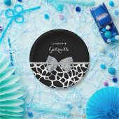 Chic Black and White Giraffe Print Silver Gray Bow Pappteller (Party)