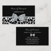Chic Black and White Giraffe Print Silver Gray Bow Visitenkarte (Vorne/Hinten)