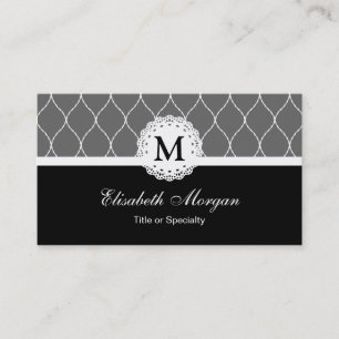 Chic Black and White Lace Muster - Monogramm Visitenkarte