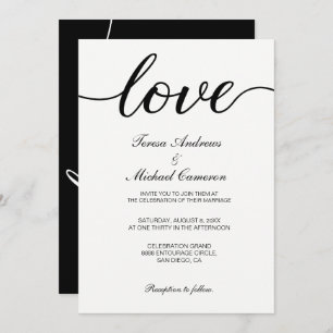 Chic Black and White Liebe Script Wedding Einladung