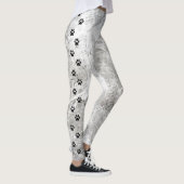 Chic Black and White Marmor Side Stripe Paw Print Leggings (Rechts)