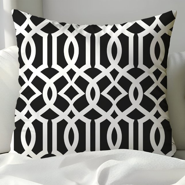 Chic Black and White Marokcan Trellis Muster Kissen (Von Creator hochgeladen)