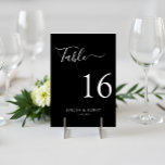 Chic Black and White Minimalistisch Wedding Tischnummer<br><div class="desc">Die elegante minimalistische Tischnummer-Karte mit fett weißem Schriftzeichen auf schwarzem Hintergrund verleiht Ihrem Hochzeitsempfang eine Touch von Eleganz. Es ist leicht anpassbar und ideal für Paare,  die eine stilvolle und moderne Art suchen,  ihre Gäste zu ihren Tischen zu führen. Matching-Elemente verfügbar.</div>