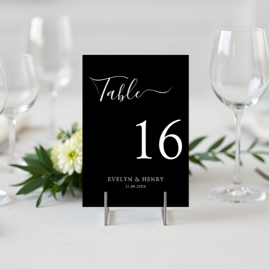 Chic Black and White Minimalistisch Wedding Tischnummer