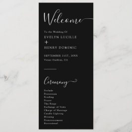 Chic Black and White Minimalistisch Wedding Zeremo Programm