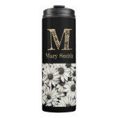 Chic Black and White Mit Monogramm Floral Minimali Thermosbecher (Vorderseite)