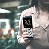 Chic Black and White Mit Monogramm Floral Minimali Thermosbecher