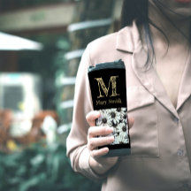 Chic Black and White Mit Monogramm Floral Minimali