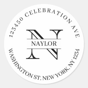 Chic Black and White Monogram Names Rücksendeadres Runder Aufkleber