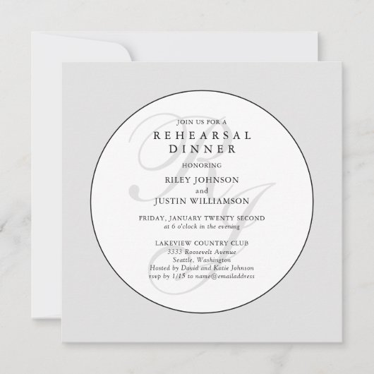 Chic Black and White Monogram Probe Dinner (Vorderseite)