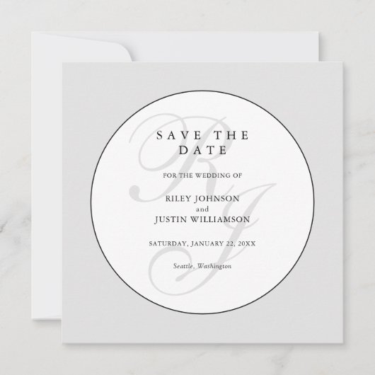 Chic Black and White Monogram Save the Date (Vorderseite)
