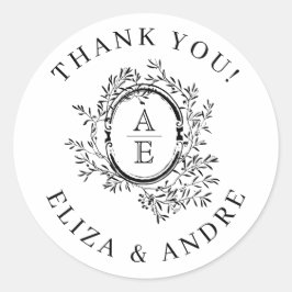 Chic, Black and White Monogram Wappen Runder Aufkleber