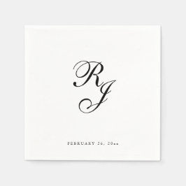 Chic Black and White Monogram Wedding Napkins Serviette