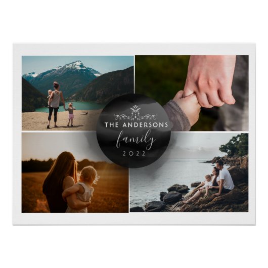 Chic Black and White Ornamental 4 Fotos Poster (Vorderseite)