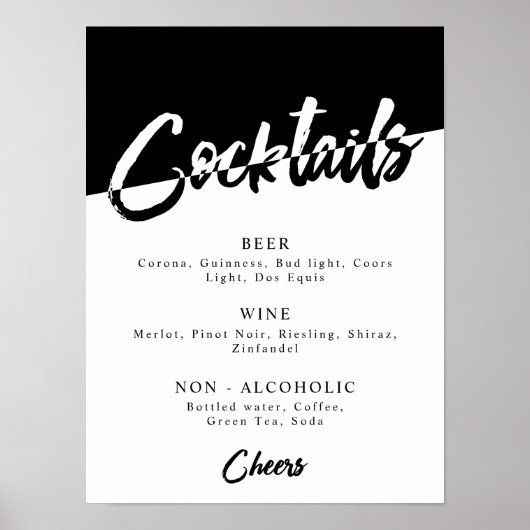 Chic Black and White Party Drink Menu Poster (Vorne)
