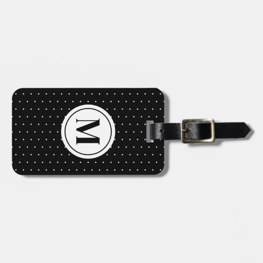 Chic Black and White Polka Dot Monogram Gepäckanhänger (Vorderseite horizontal)