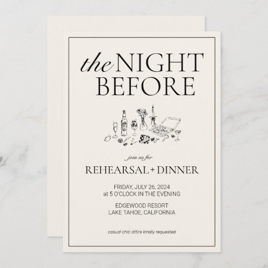 Chic Black and White Probe Dinner Einladung (Vorne/Hinten)