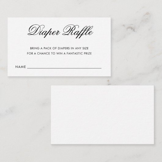 Chic Black and White Script Diaper Raffle Ticket Begleitkarte (Vorne/Hinten)