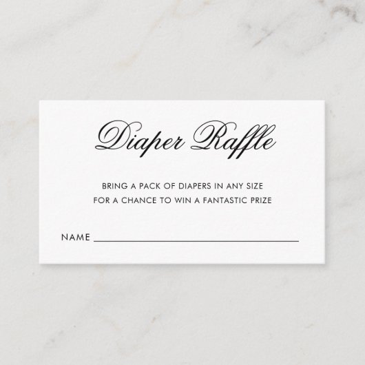 Chic Black and White Script Diaper Raffle Ticket Begleitkarte (Vorderseite)