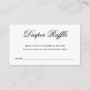 Chic Black and White Script Diaper Raffle Ticket Begleitkarte