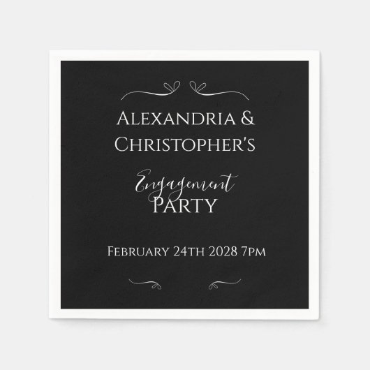 Chic Black and White Script Engagement Party Serviette (Vorderseite)