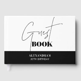 Chic Black and White Script Geburtstag Gästebuch