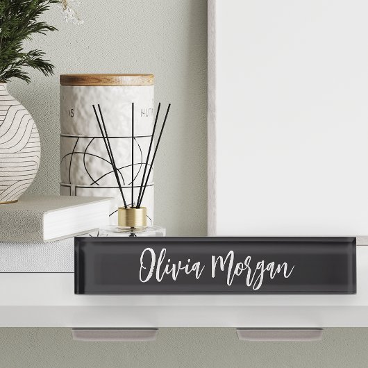 Chic Black and White Sketched Curry Script Name Namensplakette