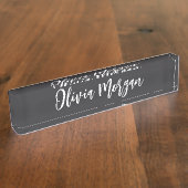 Chic Black and White Sketched Curry Script Name Namensplakette (Seite)