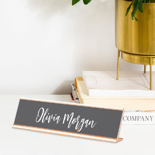 Chic Black and White Sketched Curry Script Schreibtischnamensplakette