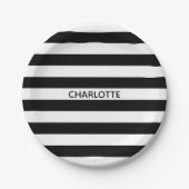 Chic Black and White Streifen individuelle Name Ge Pappteller (Vorderseite)