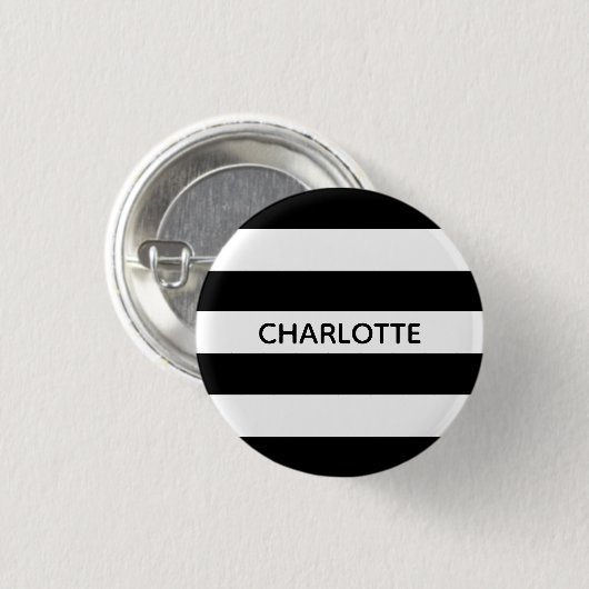 Chic black and white streifen individuelle Name mo Button (Vorne & Hinten)