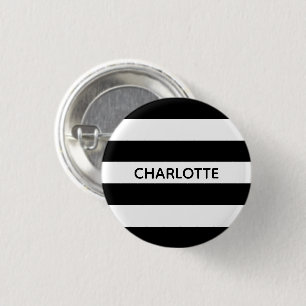 Chic black and white streifen individuelle Name mo Button