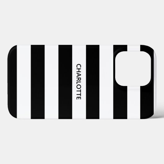 Chic black and white streifen individuelle Name mo Case-Mate iPhone Hülle (Rückseite (Horizontal))