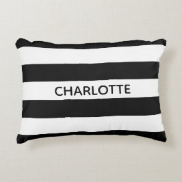 Chic black and white streifen individuelle Name mo Dekokissen