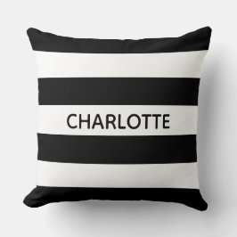 Chic black and white streifen individuelle Name mo Kissen